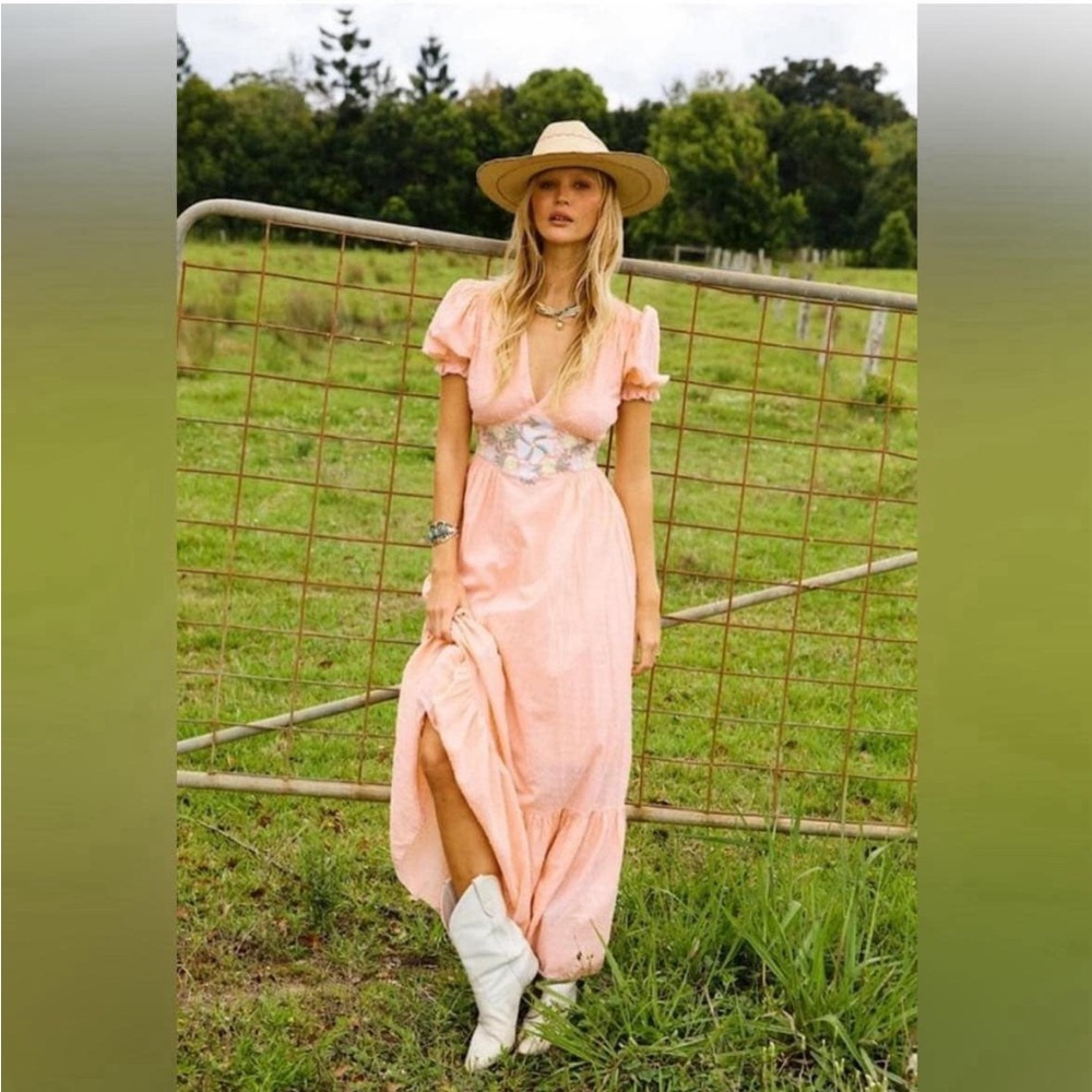 Chasing Unicorns Peach Country Girl Maxi Dress Size Large NWT